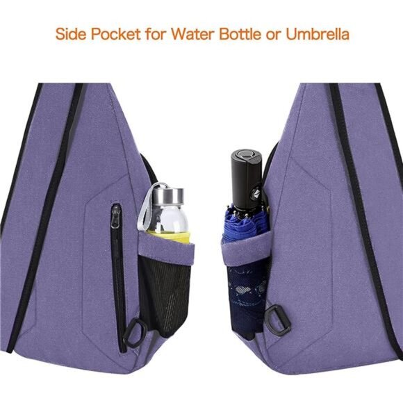 Sling Backpack, Canvas Crossbody Bag Purple - Picture 5 of 5